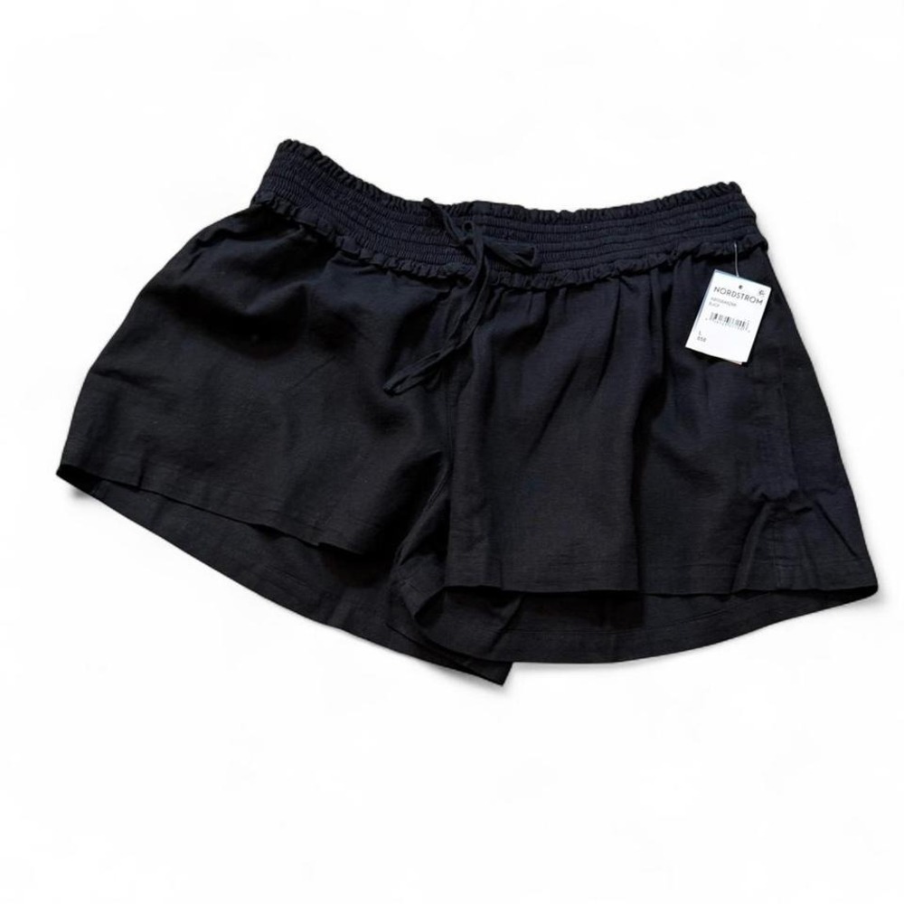 Abound Black Linen Blend Smocked Waist Shorts, Women's Size L